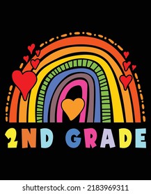 2nd Grade Rainbow Girl Boys Teacher Hello Second Grade, Back to school shirt print template, Heart shape vector