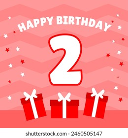 2nd happy birthday card. invitation card. pink theme birthday with gift box element
