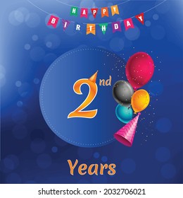 2nd Happy Birthday celebration Invitation card design, Vector illustration design.
