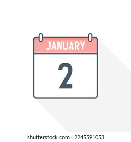 2nd January calendar icon. January 2 calendar Date Month icon vector illustrator