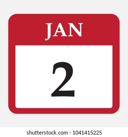 2nd January calendar red icon. Second