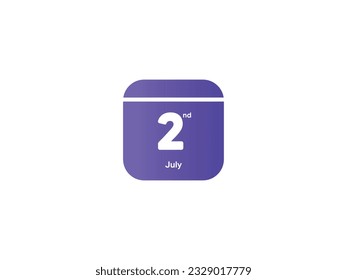 2nd July calendar date month icon with gradient color, flat design style vector illustration
