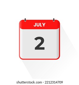 2nd July calendar icon. July 2 calendar Date Month icon vector illustrator