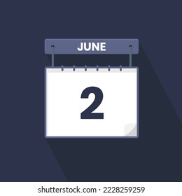 Icono del calendario 2 de junio. 2 de junio calendario Fecha Mes Icono Ilustrador vectorial