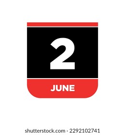2nd June calendar vector icon. 2 June monogram.