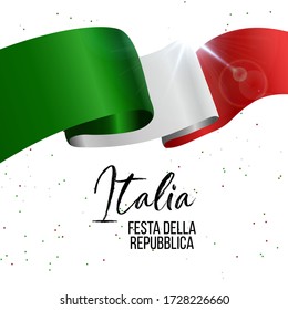 2nd june, Italy Happy republic Day greeting card. Waving italian flags and balloons isolated on white background. Patriotic Symbolic background Vector illustration. Festa della repubblica