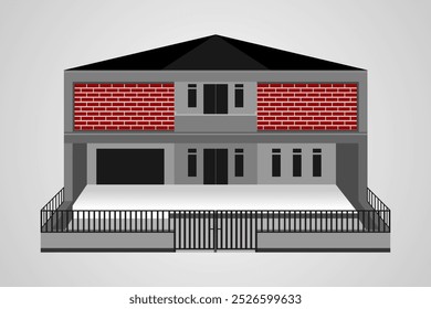 2nd level house design with a combination of neatly arranged red bricks.