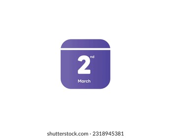 Icono de fecha de calendario de 2 de marzo mes con color gradiente, ilustración vectorial de estilo de diseño plano