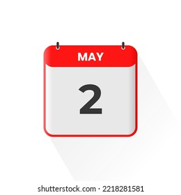 2nd May calendar icon. May 2 calendar Date Month icon vector illustrator