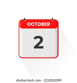 2nd October calendar icon. October 2 calendar Date Month icon vector illustrator