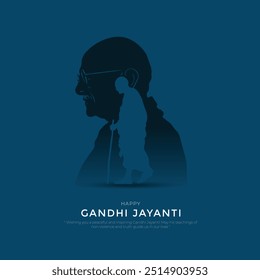 2 de octubre - Feliz Plantilla de Gandhi Jayanti Post y Flyer. Mahatma Gandhi Jayanti Creativo con texto y Ilustración vectorial de silueta.