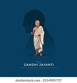 2nd October - Happy Gandhi Jayanti Post and Flyer Template. Mahatma Gandhi Jayanti Creative with Text and Silhouette Vector Illustration.