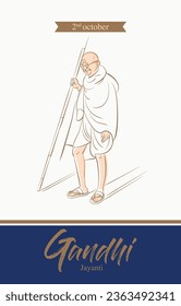 2nd october mahatma gandhi line drawing illustration