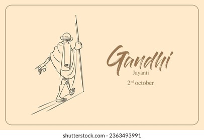 2nd october mahatma gandhi walking line drawing vector