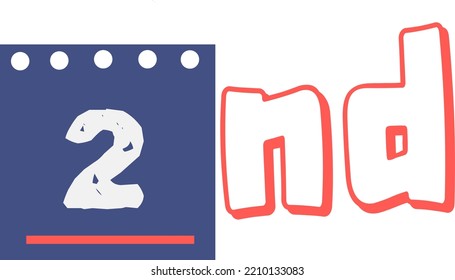 2nd Ordinal Numbers counting vector art illustration with fantastic font and blue red color, worksheets - match sequence number worksheets for preschoolers 