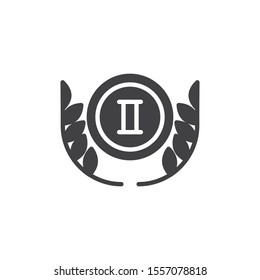 2nd place award medal vector icon. filled flat sign for mobile concept and web design. Second place laurel medal glyph icon. Symbol, logo illustration. Vector graphics