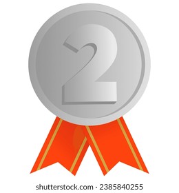 2nd Place Silver Medal with Red Ribbon Vector Illustration Icon