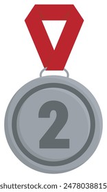 2nd place silver medal with red ribbon. Flat design, EPS10