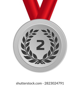 2nd Place Winner Silver Medallion Badge with Laurel Wreath Design