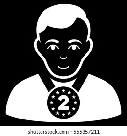 2nd Prizer Sportsman vector icon. Flat white symbol. Pictogram is isolated on a black background. Designed for web and software interfaces.