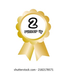 2nd Runner up sticker emblem badge logo template design with gold gradient color of ribbon isolated on white background