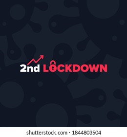 2nd Second Lockdown Covid-19 Coronavirus Logo. UK will enter a 2nd national lockdown on Thursday 5 November 2020. 2nd Lockdown Logo with Icons and bacteria cell background for Covid 19 epidemic