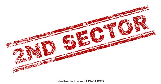 2ND SECTOR stamp seal watermark with corroded texture. Red vector rubber print of 2ND SECTOR label with corroded texture. Text label is placed between double parallel lines.