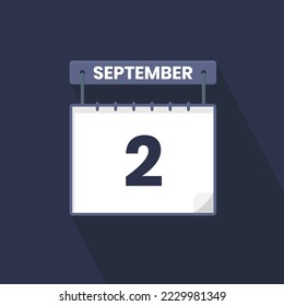 2nd September calendar icon. September 2 calendar Date Month icon vector illustrator