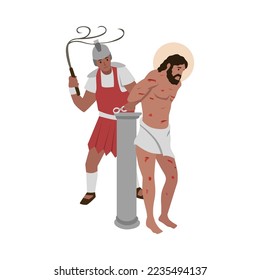 Jesús fue azotado por un soldado romano. el flagelo de nuestro señor jesus christ. ilustración vectorial