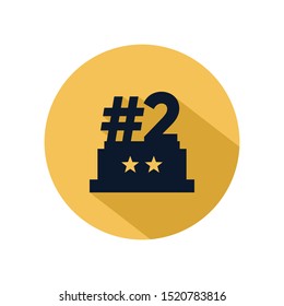 2nd trophy icon vector, reward for 2nd champions isolated on yellow circle