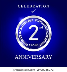 2nd year anniversary celebration emblem . anniversary logo isolated with silver circle. vector illustration template design for web, poster, flyers, greeting card and invitation card