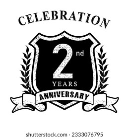 Logo del 2do aniversario estilo vintage blanco y negro. Ilustración vectorial.