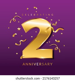 2nd year anniversary vector banner template.birthday celebration banner with confetti.