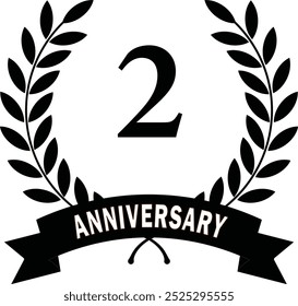 2nd years anniversary, Black Leaves, Black rank, Black circular laurel foliate, Laurel Leave, laurel wreath, Laurel Leaves with ribbon, two years anniversary in Black