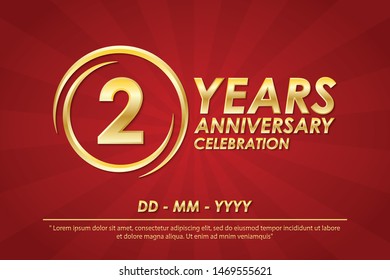 2nd years anniversary celebration emblem. anniversary logo with ring and elegance of golden on red background, vector illustration template design for celebration greeting card and invitation card