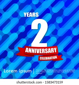 2nd years anniversary celebration emblem. anniversary elegance logo with red ribbon on blue liquid abstract background, vector illustration template design for celebration greeting & invitation card