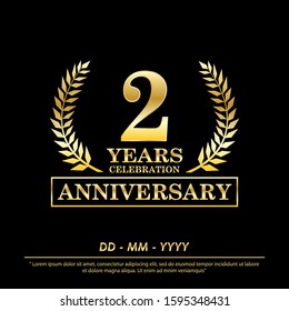 2nd years anniversary celebration emblem. anniversary elegance golden awards logo isolated on black background, vector illustration template design for celebration greeting card and invitation