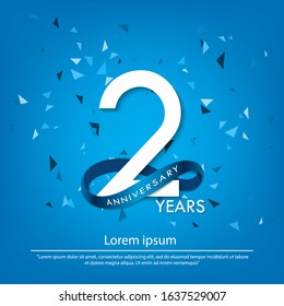 2nd years anniversary celebration emblem. white anniversary logo isolated with blue circle ribbon. vector illustration template design for web, poster, flyers, greeting card and invitation card