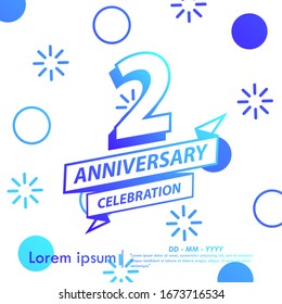 emblema de la celebración del 2do aniversario. logotipo de aniversario de degradado azul con cinta en fondo de estilo Memphis, diseño de plantilla de ilustración vectorial para web, volantes, tarjeta de felicitación y tarjeta de invitación