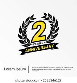 2nd years anniversary celebration emblem. anniversary logo isolated with laurel wreath and ribbon. vector illustration template design for web, flyers, poster, invitation card or greeting card
