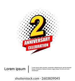 2nd years anniversary celebration emblem. anniversary logo isolated with red ribbon on white background. vector illustration template design for web, flyers, poster, greeting card, invitation card