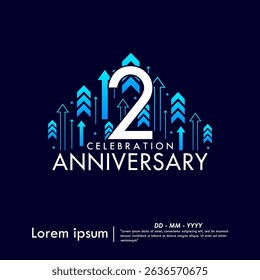 2nd years anniversary celebration emblem. anniversary logo isolated with arrows up to target on dark blue background. vertical line. vector illustration template design