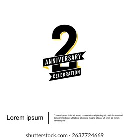 2nd years anniversary celebration emblem. elegant anniversary logo isolated with ribbon on white background. vector illustration template design for web, flyers, poster, invitation and greeting card