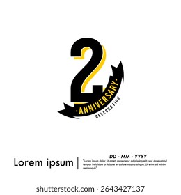 2nd years anniversary celebration emblem. congratulations anniversary logo isolated with ribbon on white background. vector illustration template design for web, flyers, poster, greeting card