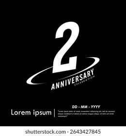 2nd years anniversary celebration emblem. congratulations anniversary logo isolated with oval ring. black and white tone. vector illustration template design for web, flyers, poster, greeting card