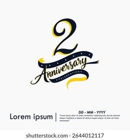2nd years anniversary celebration emblem. elegant anniversary logo isolated with ribbon on white background. vector illustration template design for web, flyers, poster, greeting card
