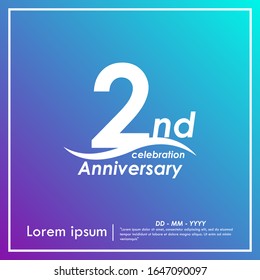 2nd years anniversary celebration logotype with violet and blue background, vector illustration template design for booklet, leaflet, magazine, brochure, poster, web, invitation or greeting card
