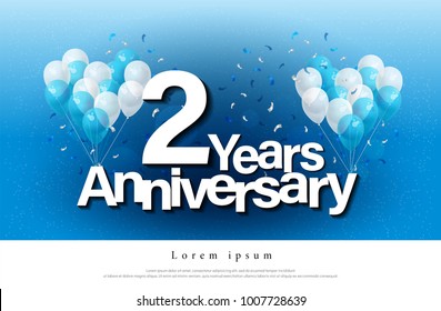 2nd years anniversary greeting card lettering template with balloon and confetti. Design for invitation card, banner, web, header and flyer. vector illustrator