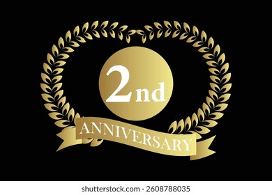 2nd years anniversary icon with laurel wreath and number, vector illustration.