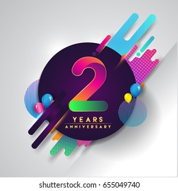 2nd years Anniversary logo with colorful abstract background, vector design template elements for invitation card and poster two years birthday celebration